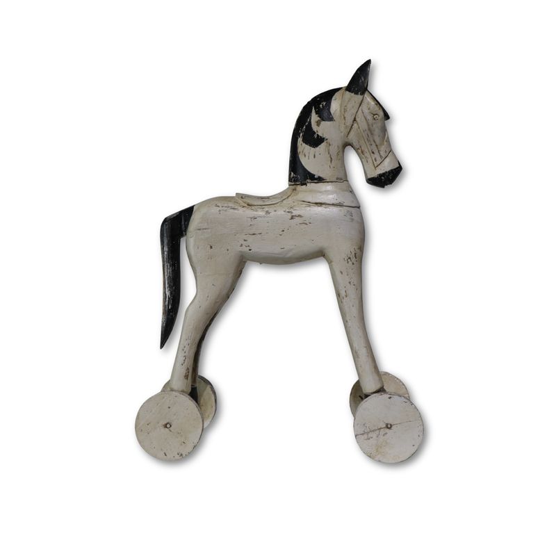 NECTAR - Caballo de madera de teca sobre ruedas blanco 33x13x47 cm