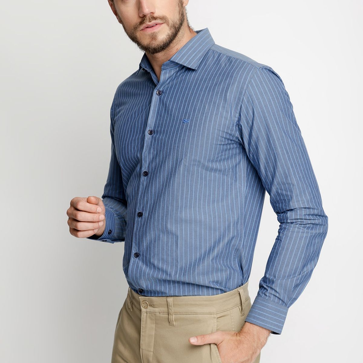 FEROUCH - Camisa Striped Color F Celeste Ferouch