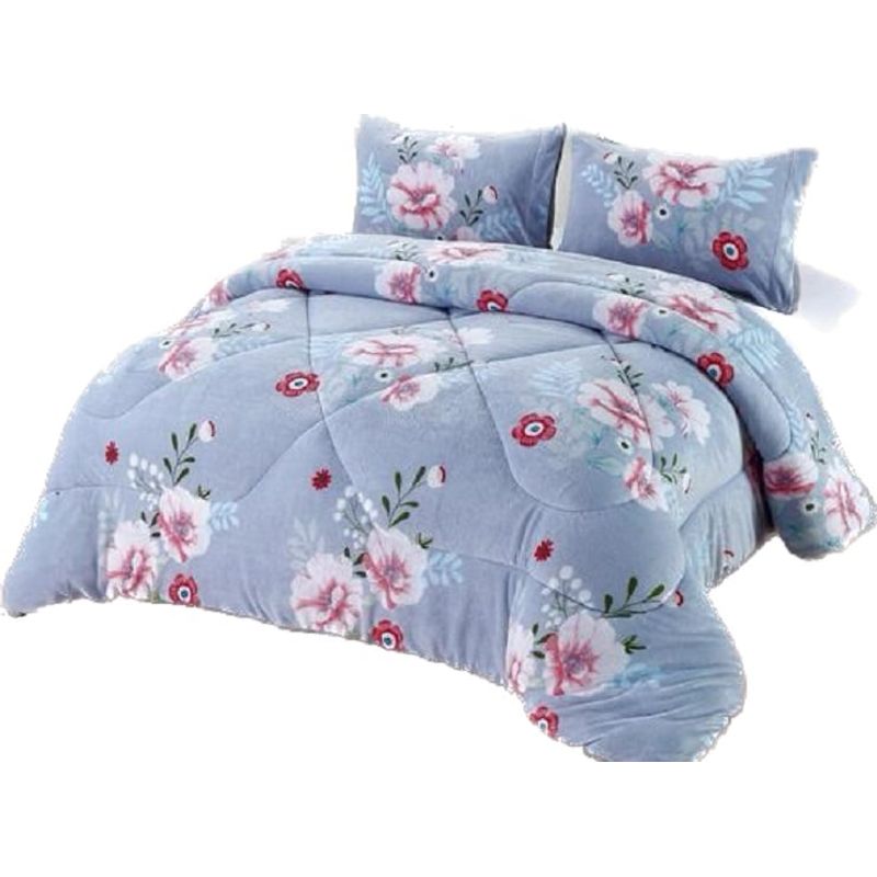 GENERICO - Cubrecama de Invierno Plush con Chiporro 2 P Azul con Flores