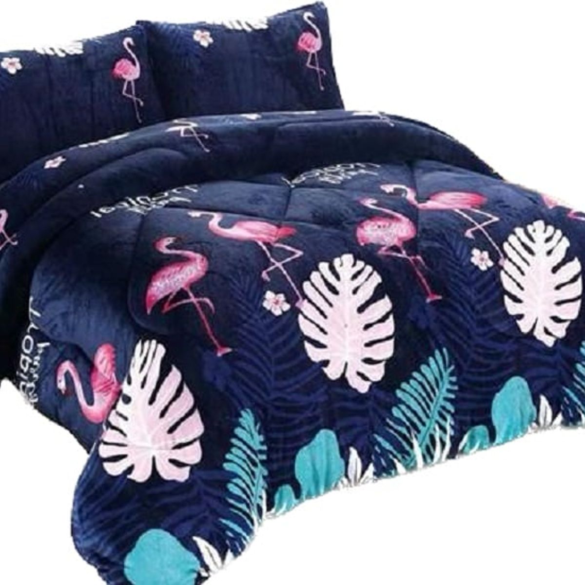 GENERICO - Cubrecama de Invierno Plush con Chiporro 2 P Azul de Flamencos