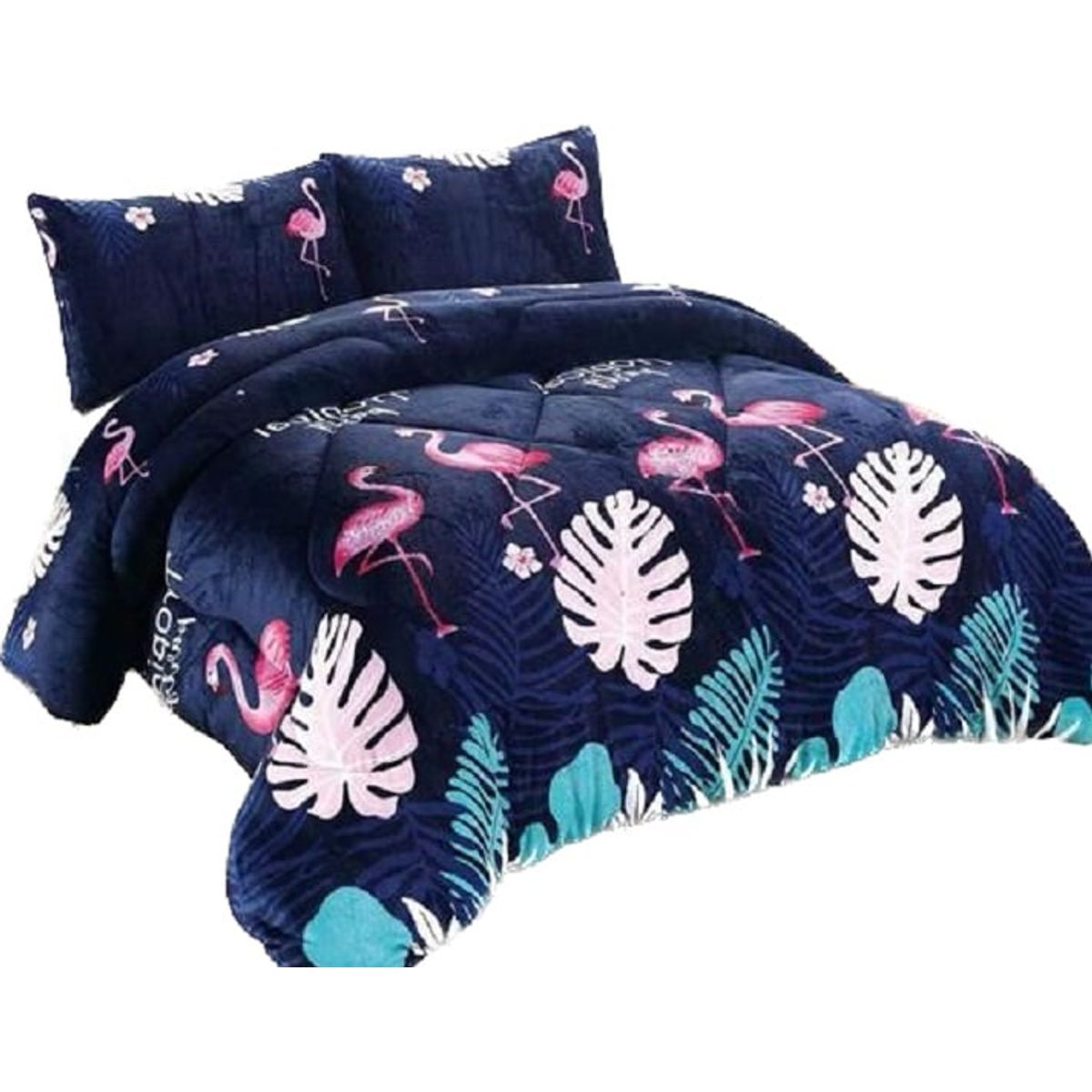 GENERICO - Cubrecama de Invierno Plush con Chiporro 2 P Azul de Flamencos