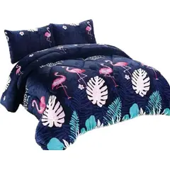GENERICO - Cubrecama de Invierno Plush con Chiporro 2 P Azul de Flamencos