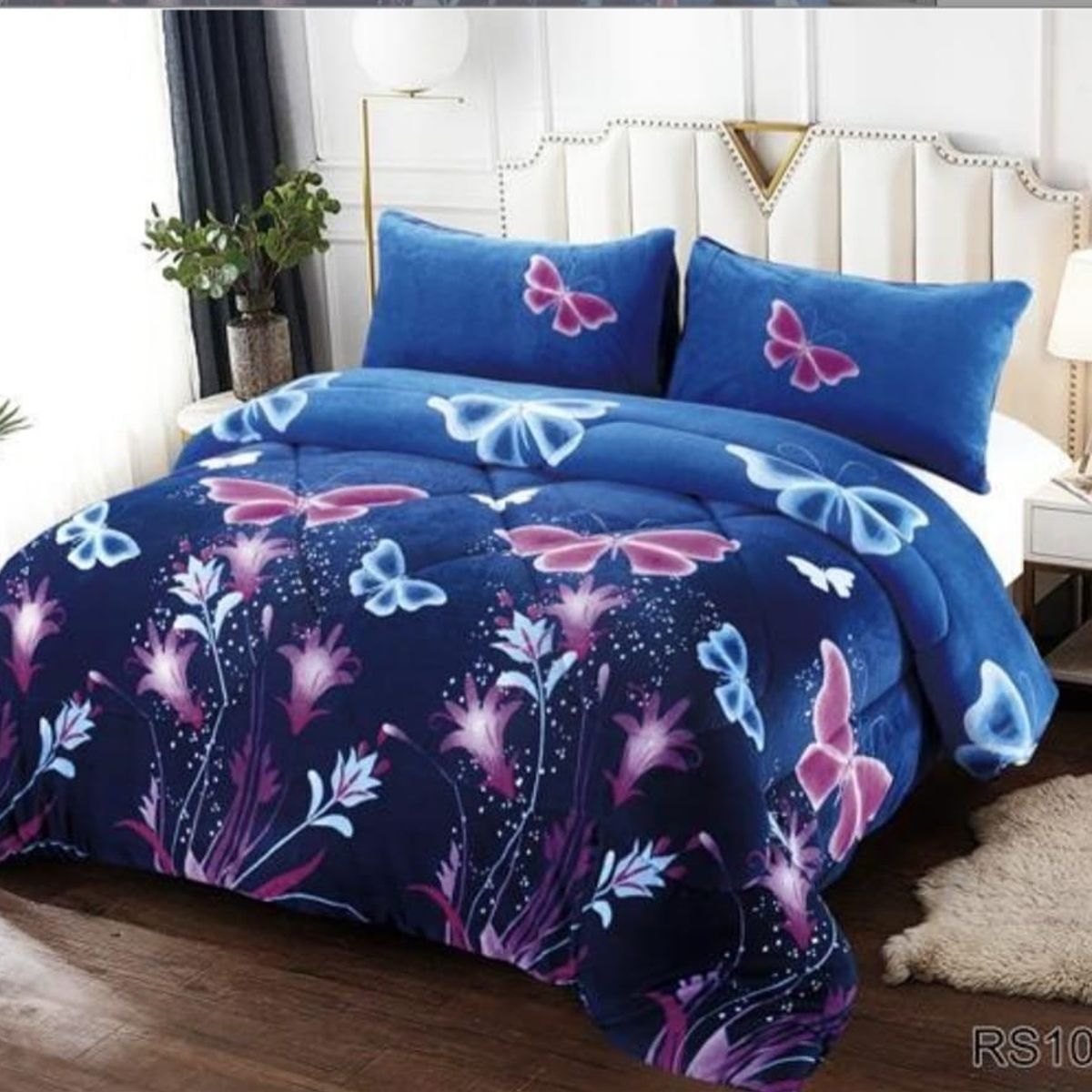 GENERICO - Cubrecama de Invierno Plush con Chiporro 2 P Azul de Mariposas