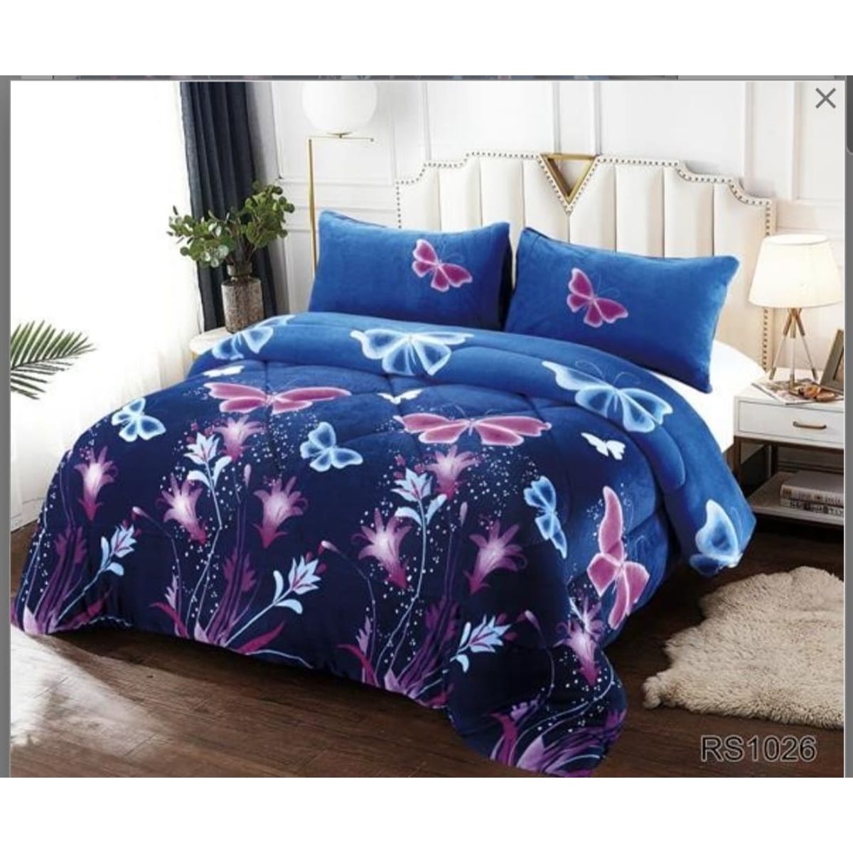 GENERICO - Cubrecama de Invierno Plush con Chiporro 2 P Azul de Mariposas