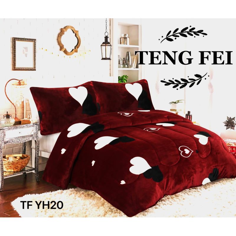 GENERICO - Cubrecama de Invierno Plush con Chiporro 2 P Burdeos Corazones TFYH20