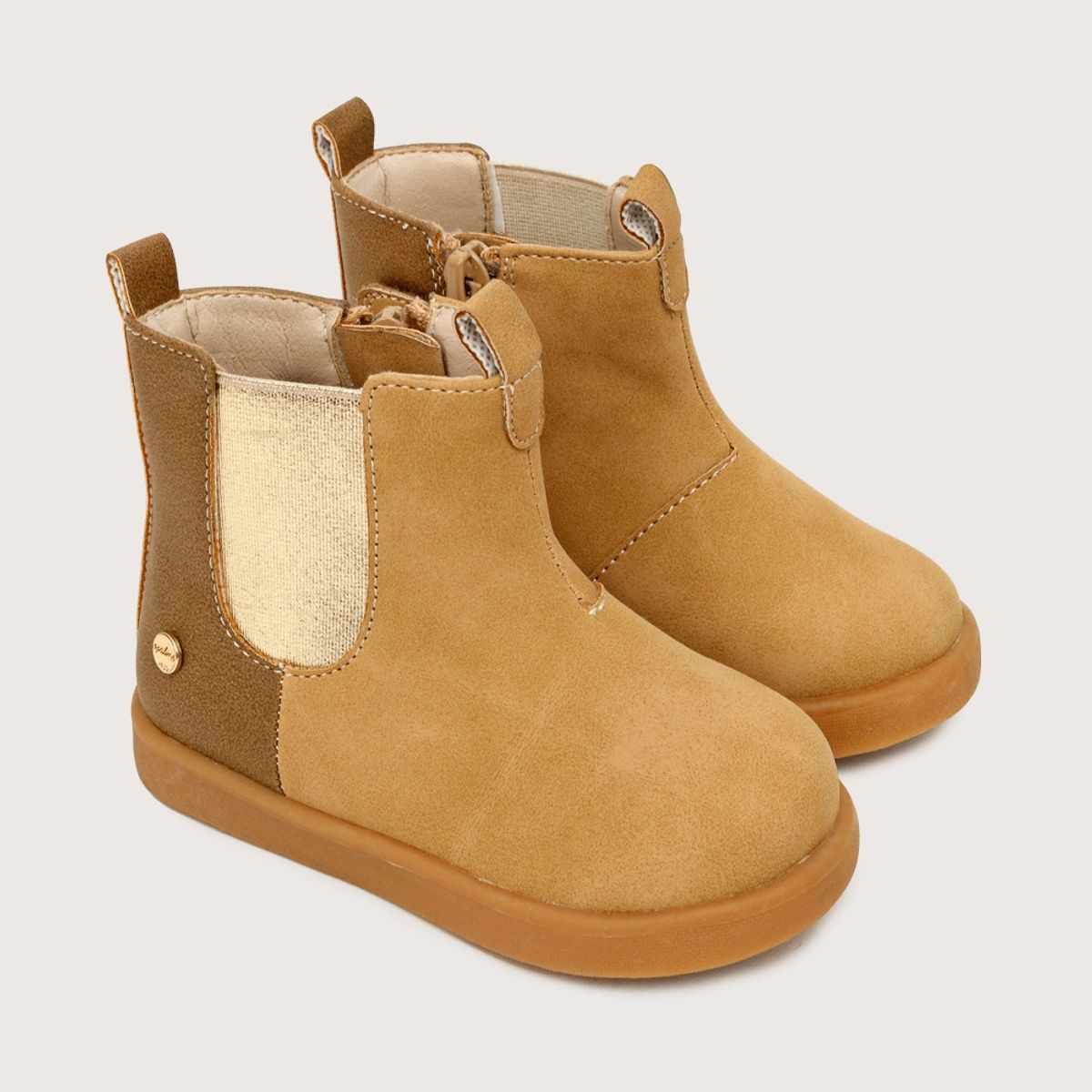 OPALINE - Bootie de niña dos colores elástico y cierre café 20 a 29