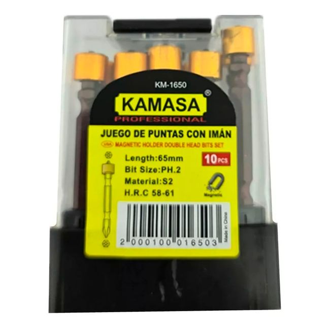 GENERICO - Juego Punta Phillips Con Tope Doble S2 Ph2 10pc Magnetico Km