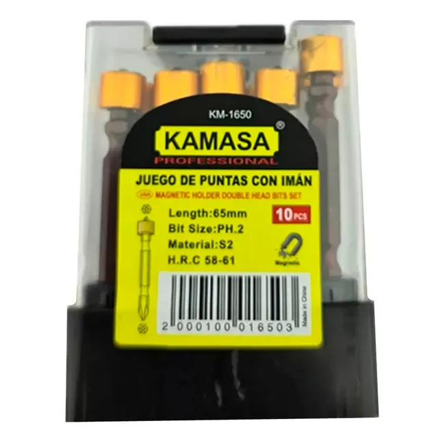 GENERICO - Juego Punta Phillips Con Tope Doble S2 Ph2 10pc Magnetico Km