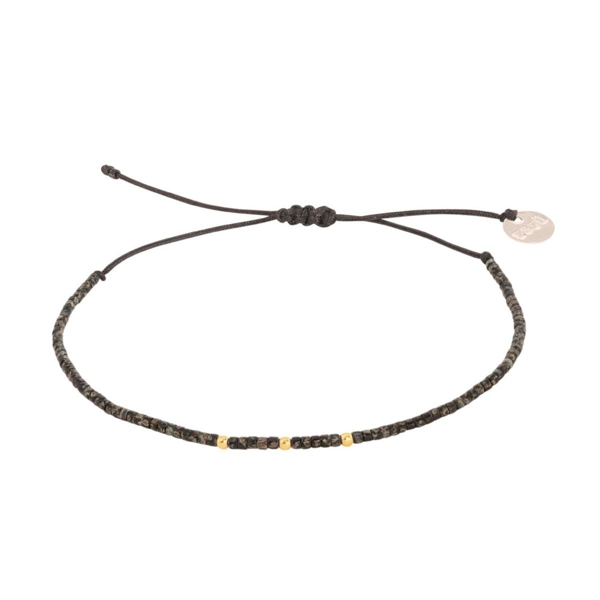 ZAZU - Pulsera Negra Picasso con Mostacillas de Plata Bañadas en Oro