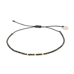ZAZU - Pulsera Negra Picasso con Mostacillas de Plata Bañadas en Oro