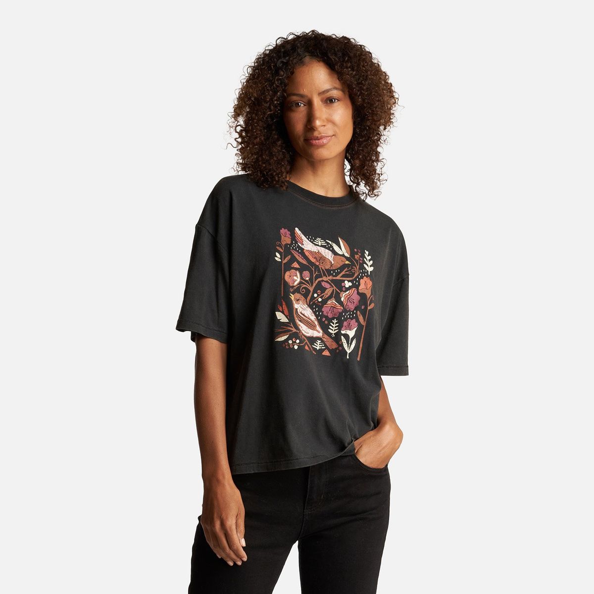 HAKA HONU - Polera Mujer Gorrión Print Negro Haka Honu