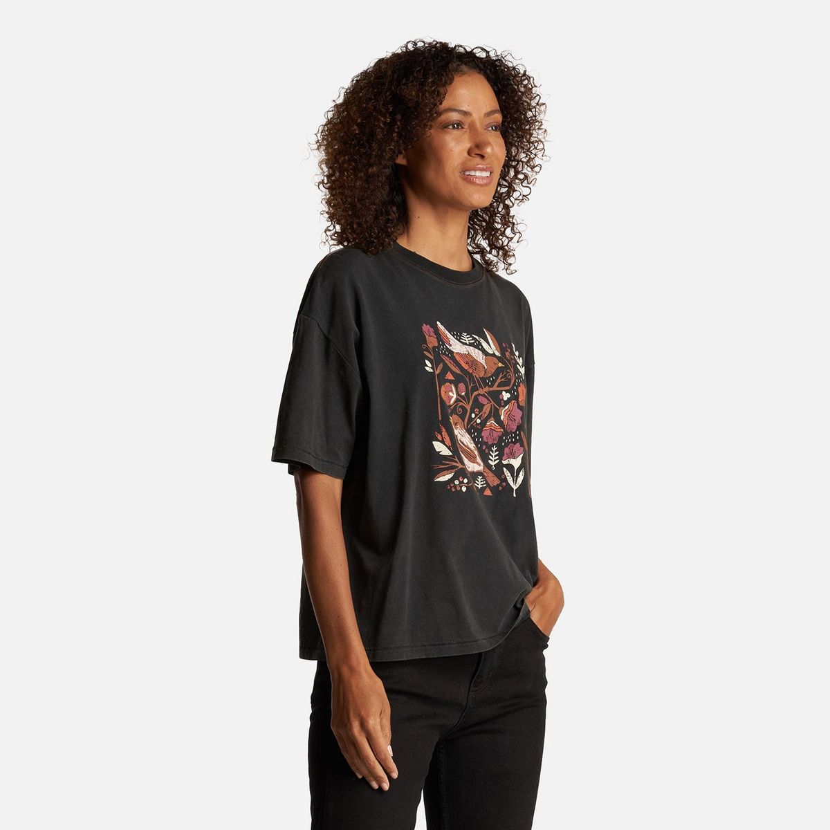 HAKA HONU - Polera Mujer Gorrión Print Negro Haka Honu