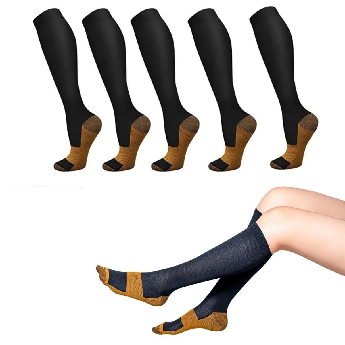 KUANGYE - Medias De Compresión (varices, Circulación) Pack De 5 Pares