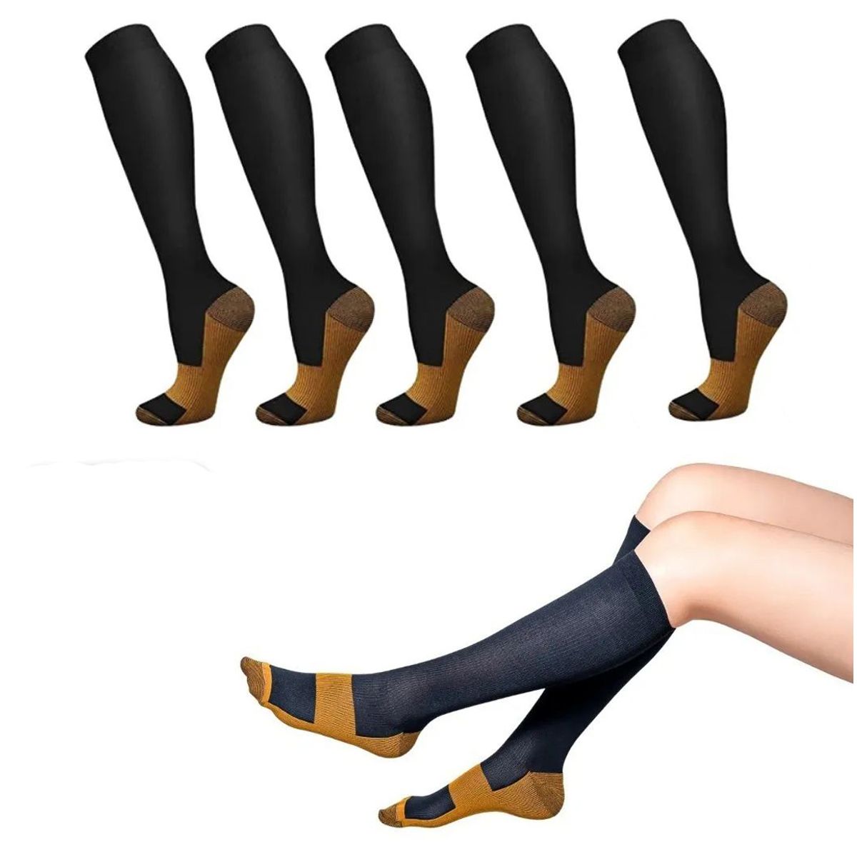 KUANGYE - Medias De Compresión (varices, Circulación) Pack De 5 Pares