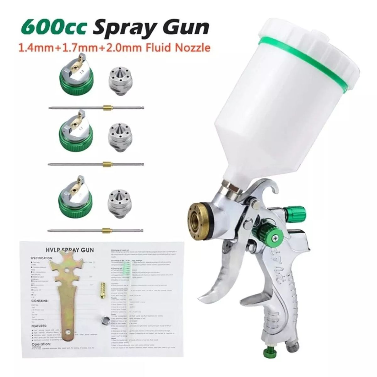 KUANGYE - Pistola Pintar 3 Boquillas 1.4a2mm Pintura Por Gravedad