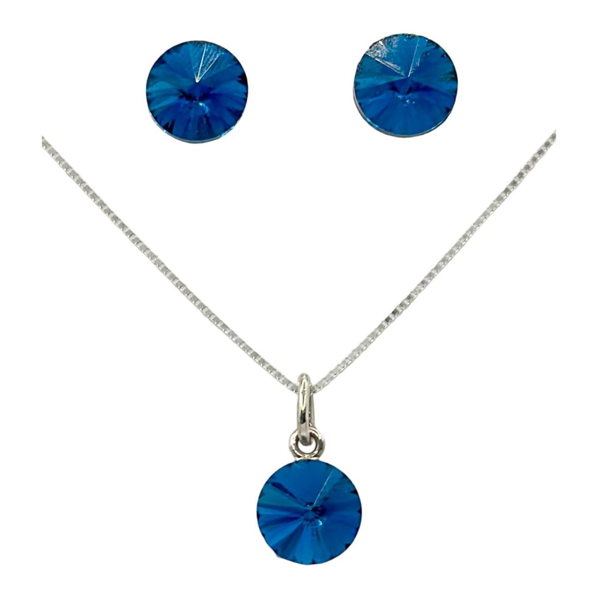 GENERICO - Conjunto Collar Aros Punto Luz Swarovski Azul Plata 925…