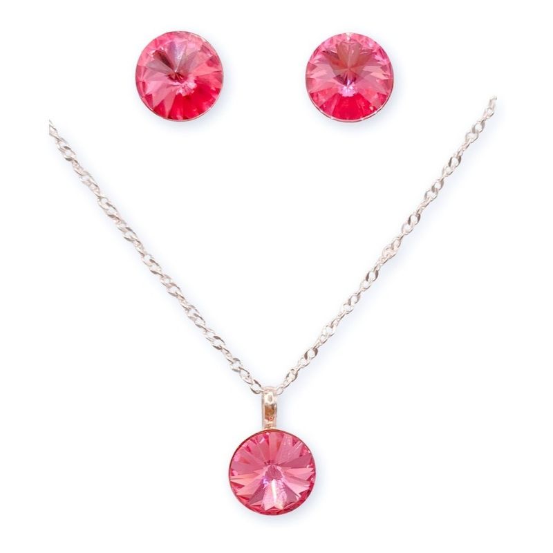 GENERICO - Conjunto Collar Aros Swarovski Rosado Plata Ley 925 Estuche…