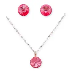 GENERICO - Conjunto Collar Aros Swarovski Rosado Plata Ley 925 Estuche…