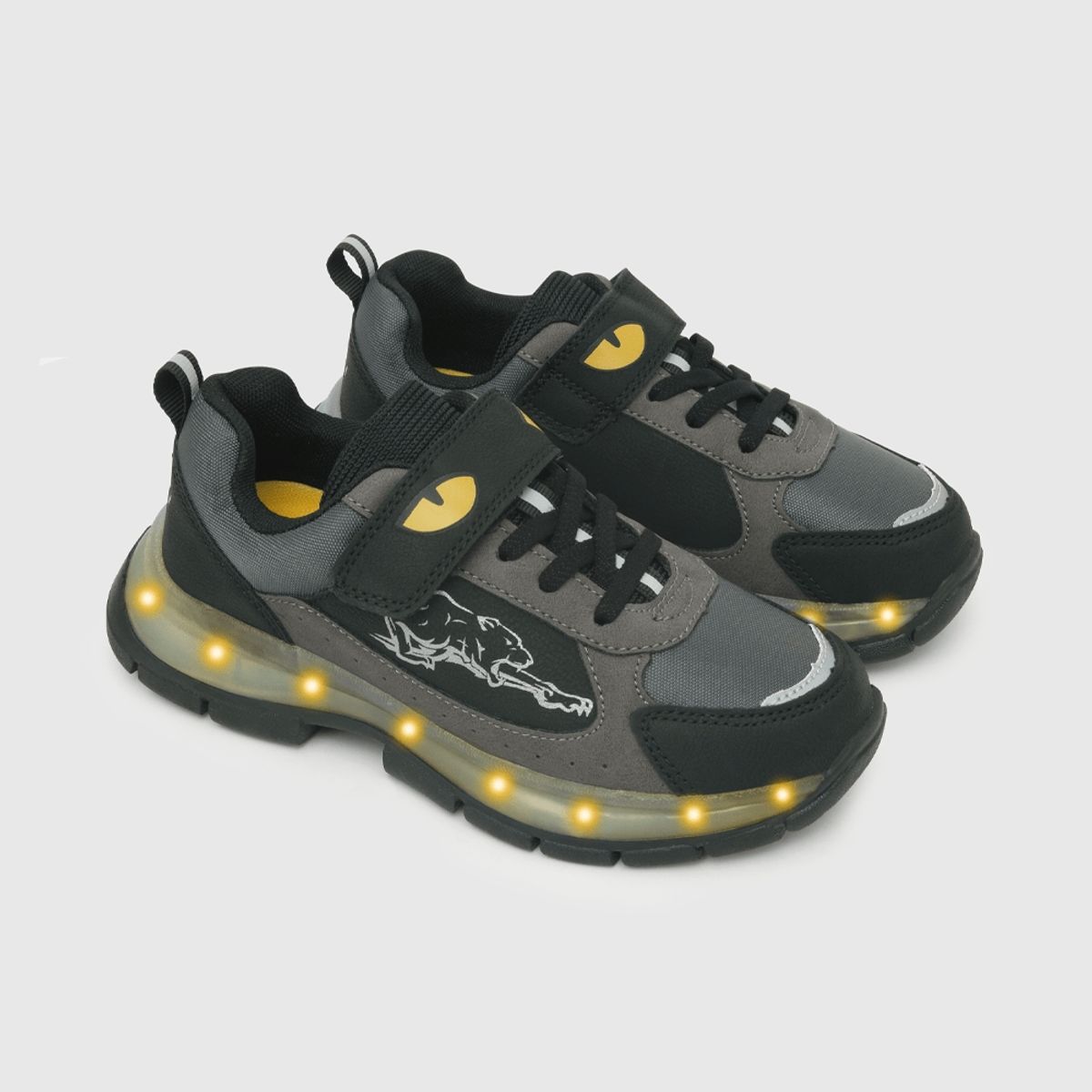 COLLOKY - Zapatilla para niño, velcro elástico, luces pantera negra (28 a 36)