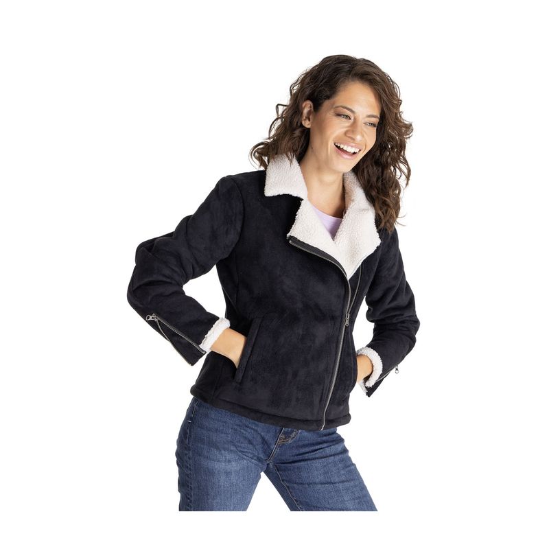 CAT - Chaqueta Mujer Suede And Sherpa Mot Negro CAT