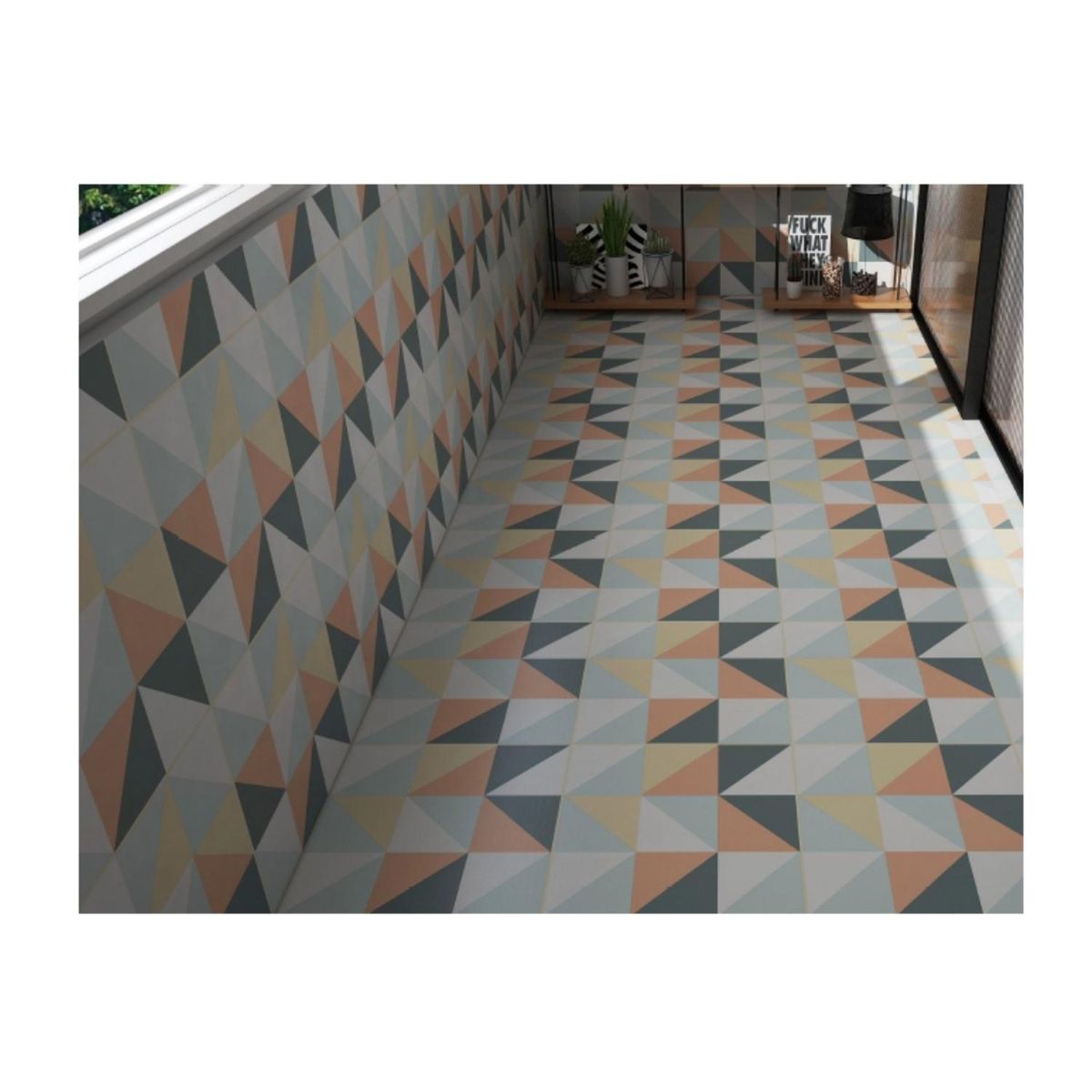 MOBII - Piso Vinilico Adhesivo. Simil Ceramica. 0,9 M2. 0403