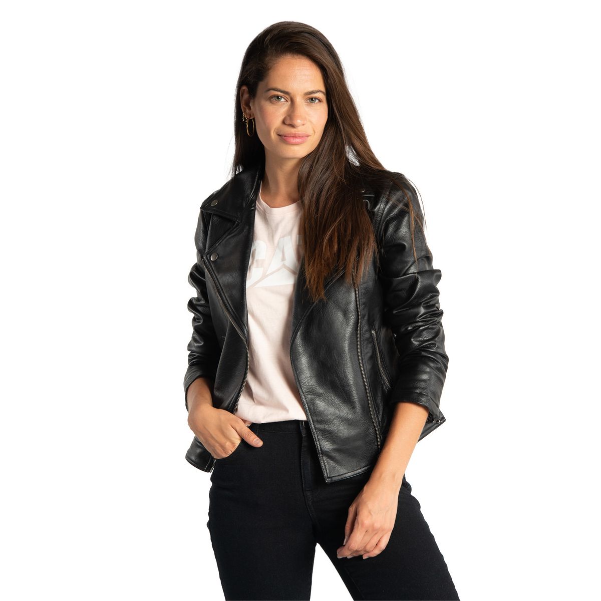 CAT - Chaqueta Mujer Faux Leather Moto Jacket Negro CAT