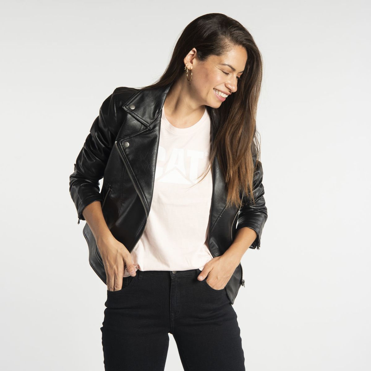 CAT - Chaqueta Mujer Faux Leather Moto Jacket Negro CAT
