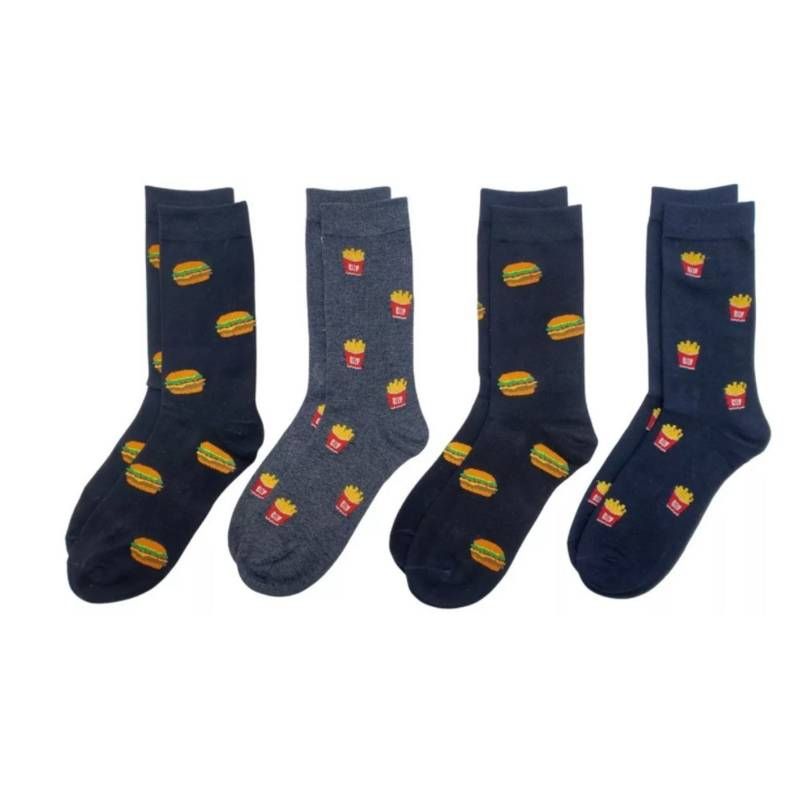 EVERSO - 12 Pares Calcetines Hombre Largo Diseño Burger Algodón_.