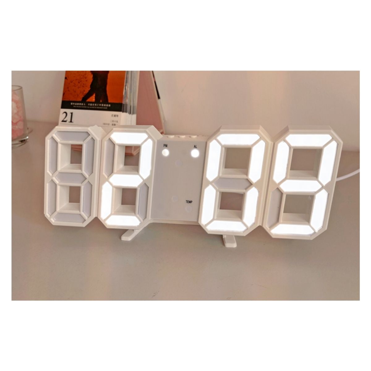 OEM - RELOJ DESPERTADOR DE MESA 3D BLANCO