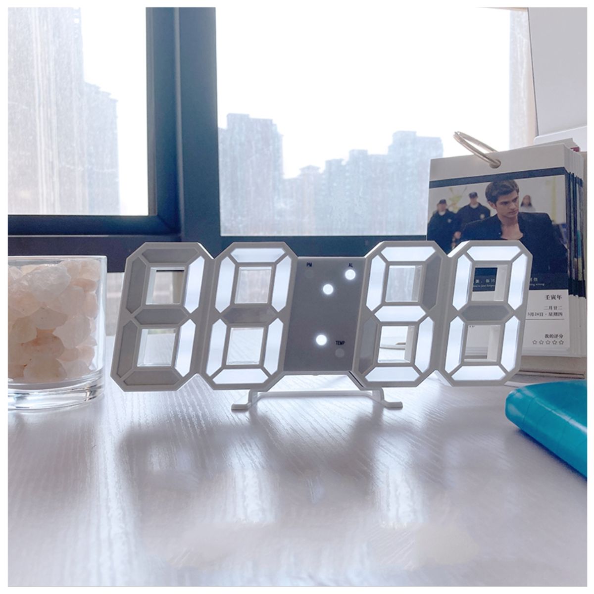 OEM - RELOJ DESPERTADOR DE MESA 3D BLANCO