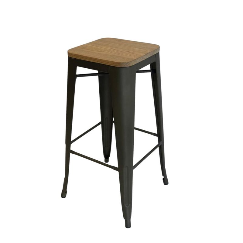 SERCOMKP - Taburete Alto Tolix Asiento de Madera Bronce 76cm