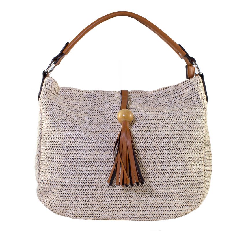MAILEA - Cartera rafia casqueta frontal para mujer beige