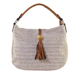 MAILEA - Cartera rafia casqueta frontal para mujer beige
