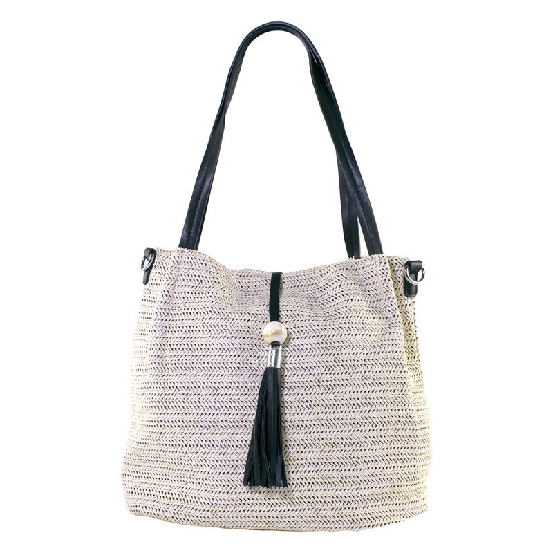 MAILEA - Cartera rafia doble manilla para mujer negro