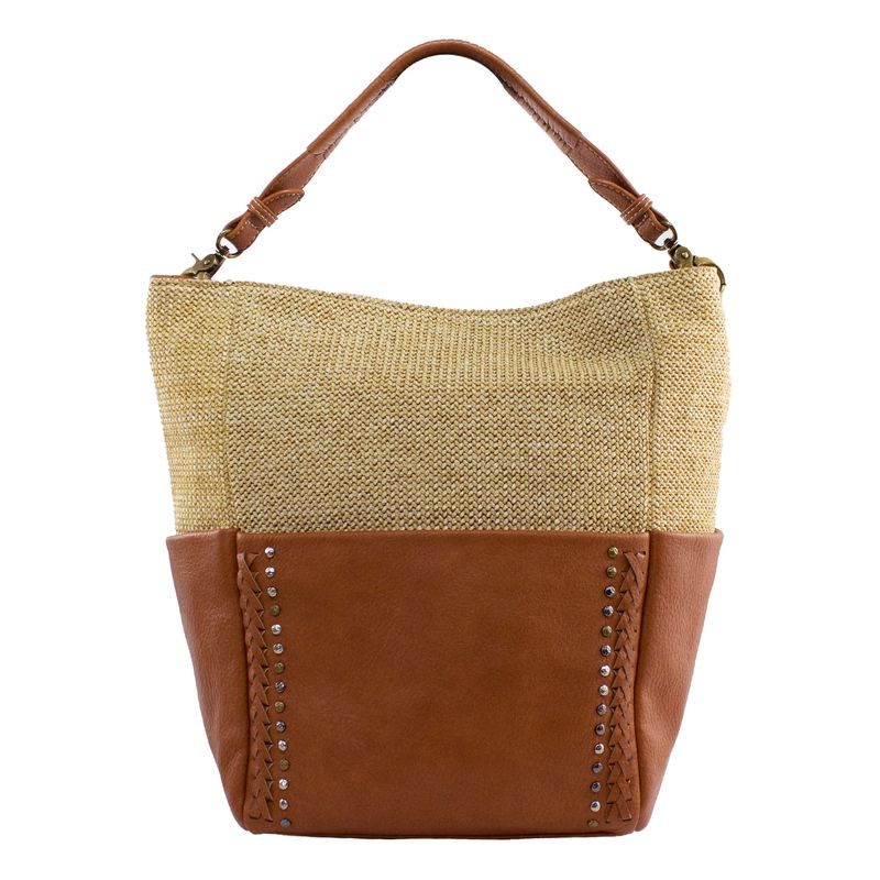 MAILEA - Cartera rafia base remaches para mujer tostado