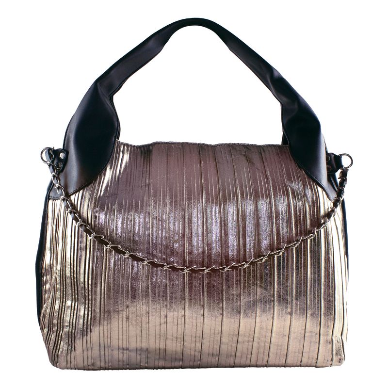 MAILEA - Cartera ecocuero metal rayada para mujer champaña