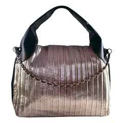 MAILEA - Cartera ecocuero metal rayada para mujer champaña
