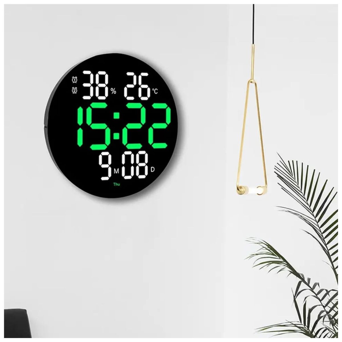 OEM - RELOJ DIGITAL REDONDO DE PARED CON CONTROL REMOTO VERDE