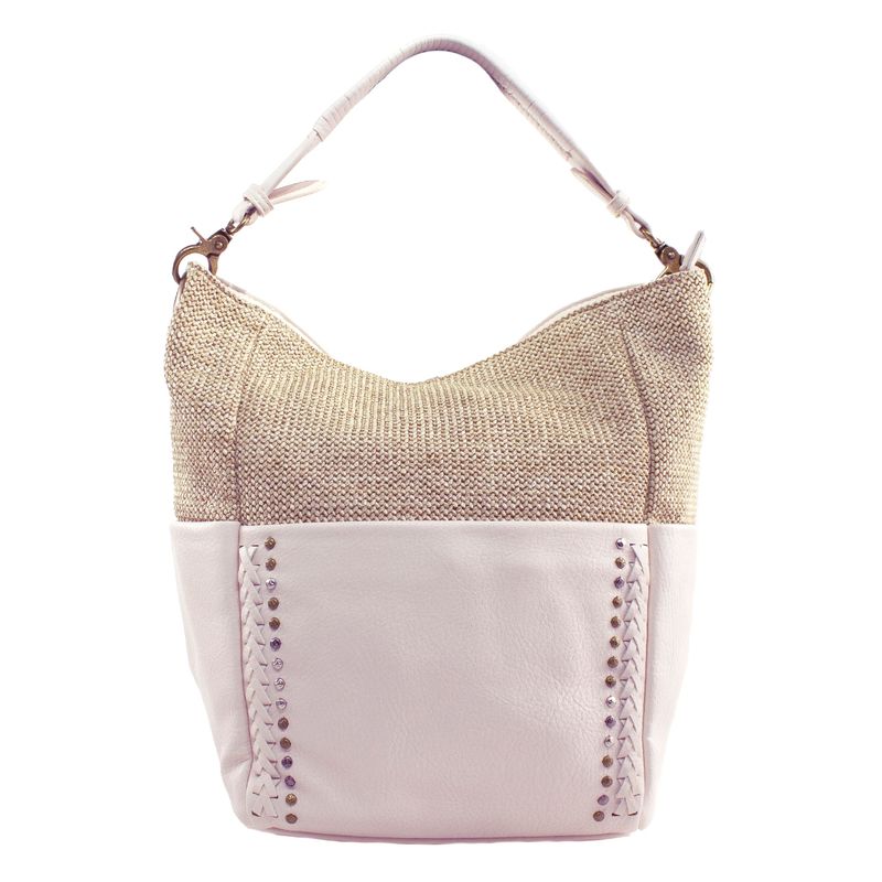 MAILEA - Cartera rafia base remaches para mujer beige