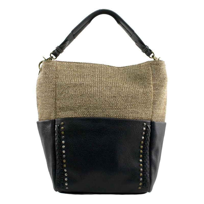 MAILEA - Cartera rafia base remaches para mujer negro