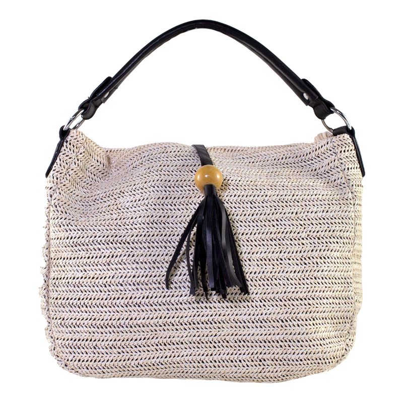 MAILEA - Cartera rafia casqueta frontal para mujer beige