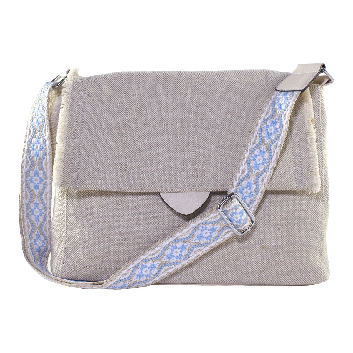 MAILEA - Cartera lona flecos para mujer beige