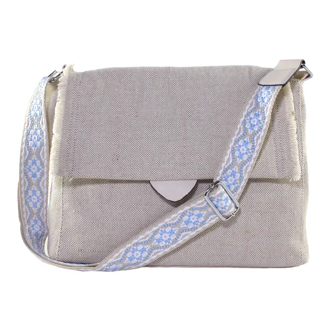 MAILEA - Cartera lona flecos para mujer beige