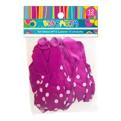 BIG PARTY - Set 12 Un. Globo Impresos Lunares Fucsia