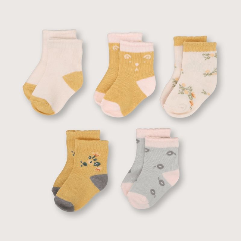 OPALINE - Pack calcetines de niña 5 calcetines mostaza (0M a 09M)