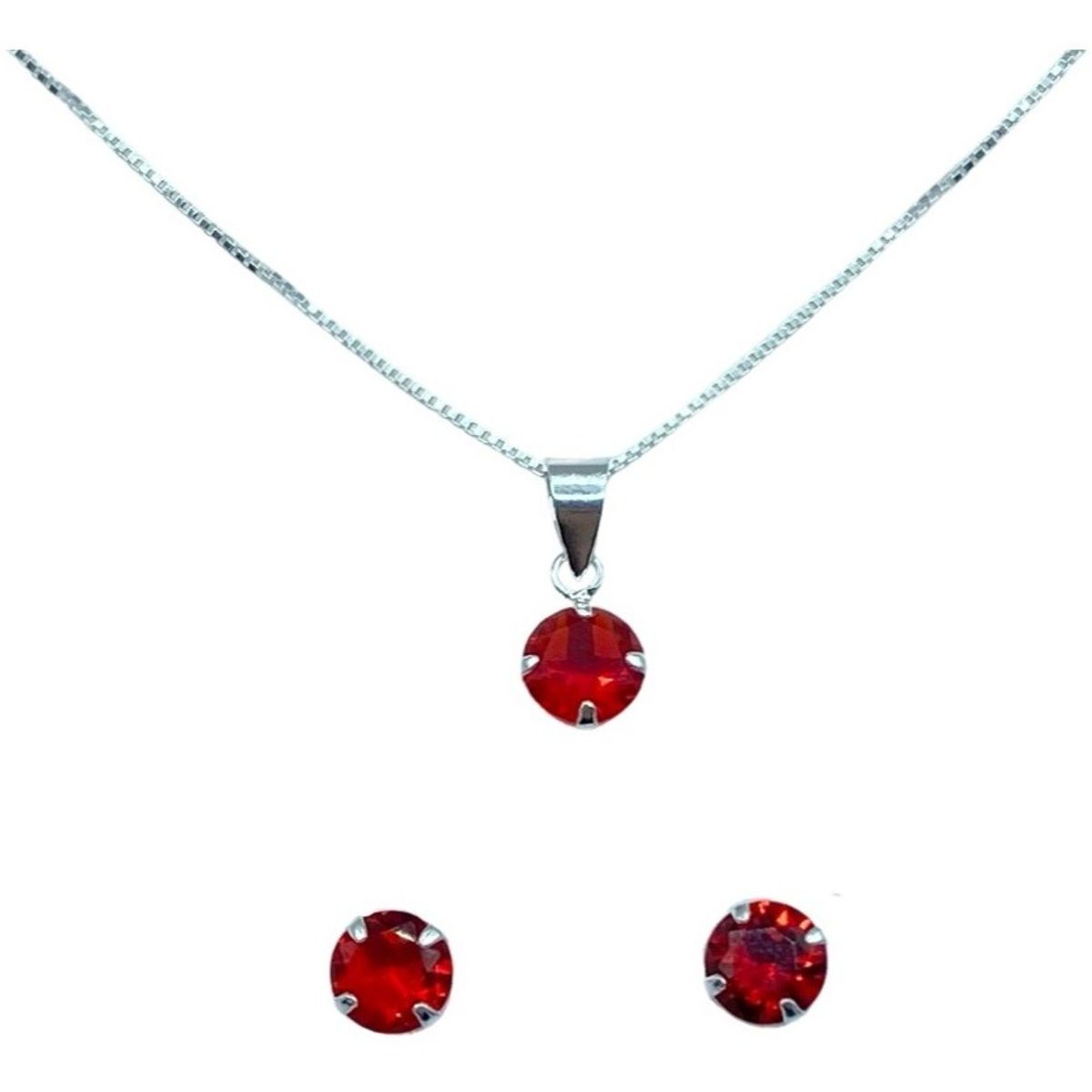 GENERICO - Conjunto Collar Aros Colgante Punto De Luz Rojo Plata 925…