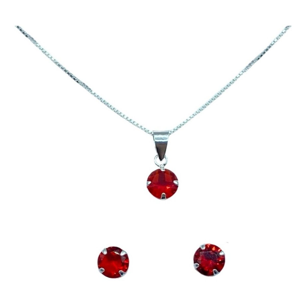 GENERICO - Conjunto Collar Aros Colgante Punto De Luz Rojo Plata 925…