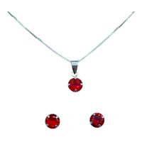 Conjunto Collar Aros Colgante Punto De Luz Rojo Plata 925…