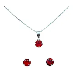 GENERICO - Conjunto Collar Aros Colgante Punto De Luz Rojo Plata 925…