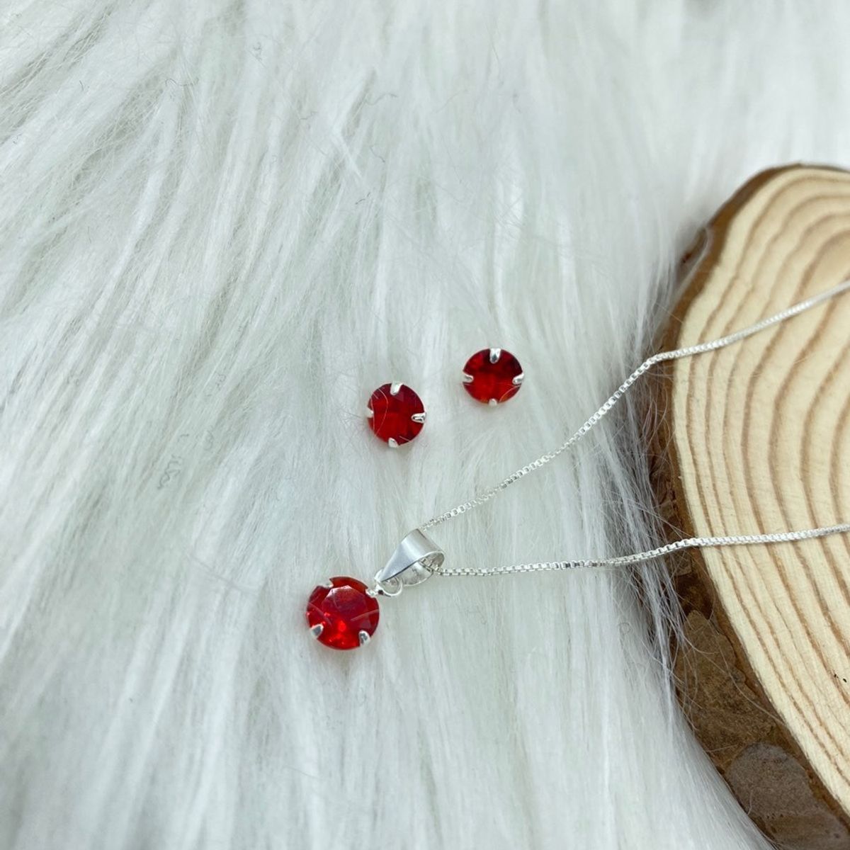 GENERICO - Conjunto Collar Aros Colgante Punto De Luz Rojo Plata 925…